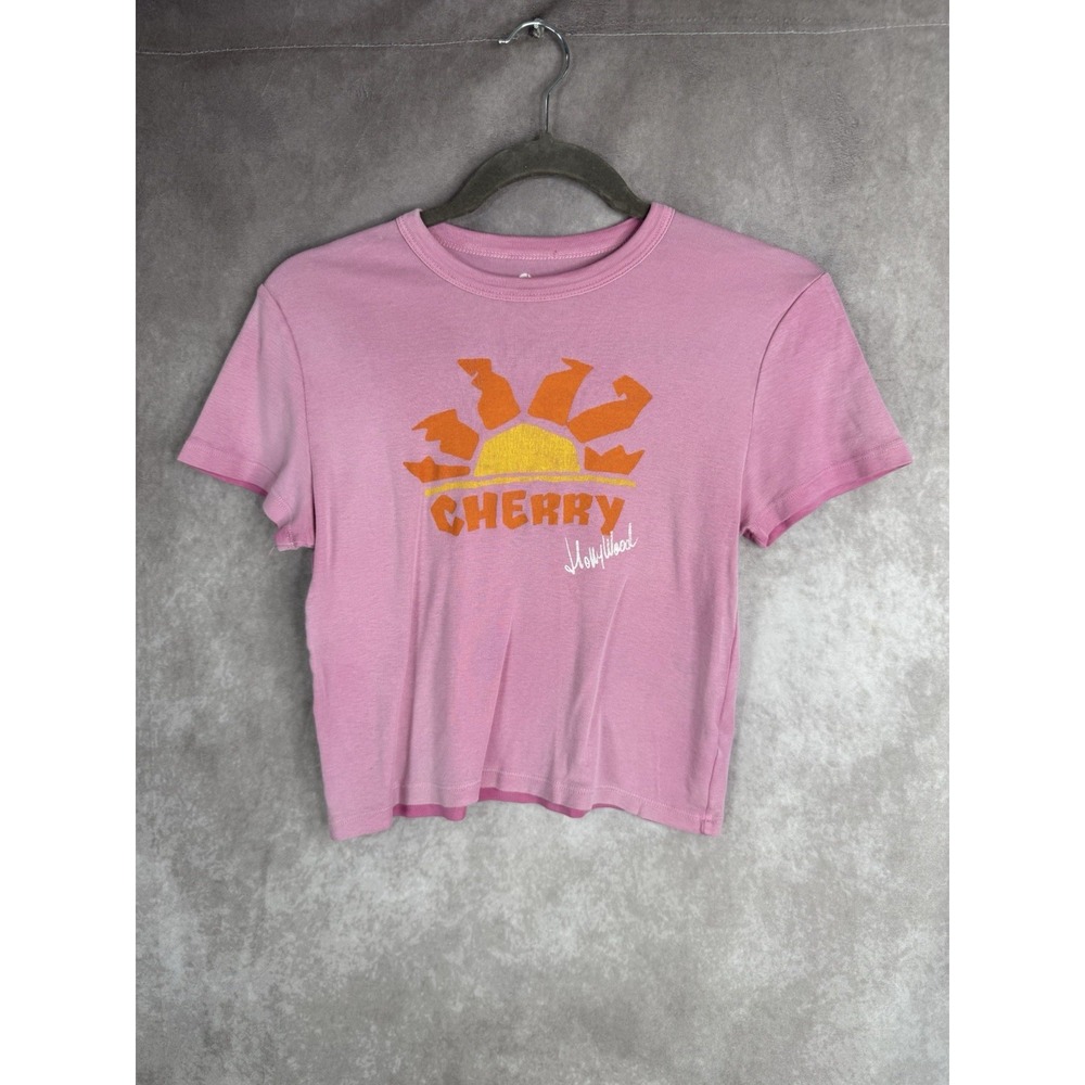 Cherry LA Los Angeles Pink Short Sleeve Sun Print Tee In Pink Women's Size M